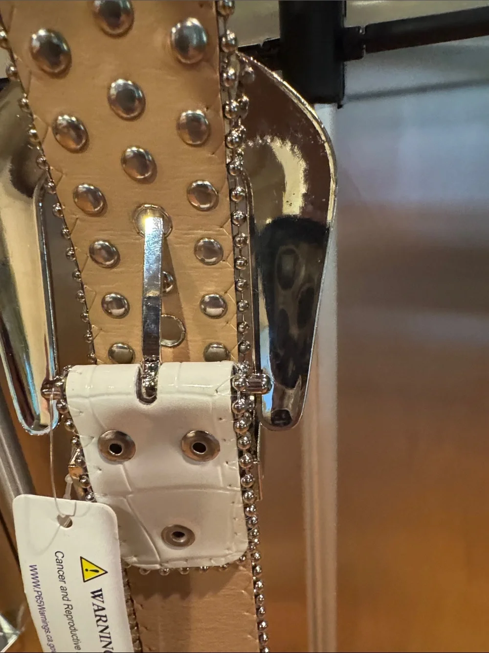 Crystal-Embellished White Women's Belt